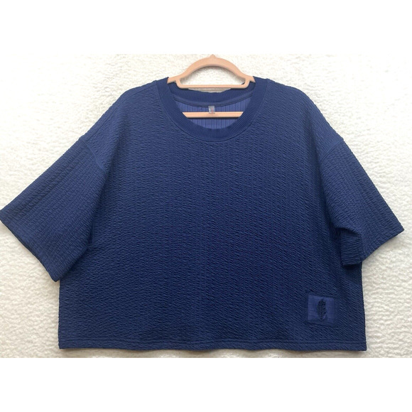 Free People Shirt Womens Small Blue Inspire Textured Tee Oversized Crew Casual - Picture 1 of 11